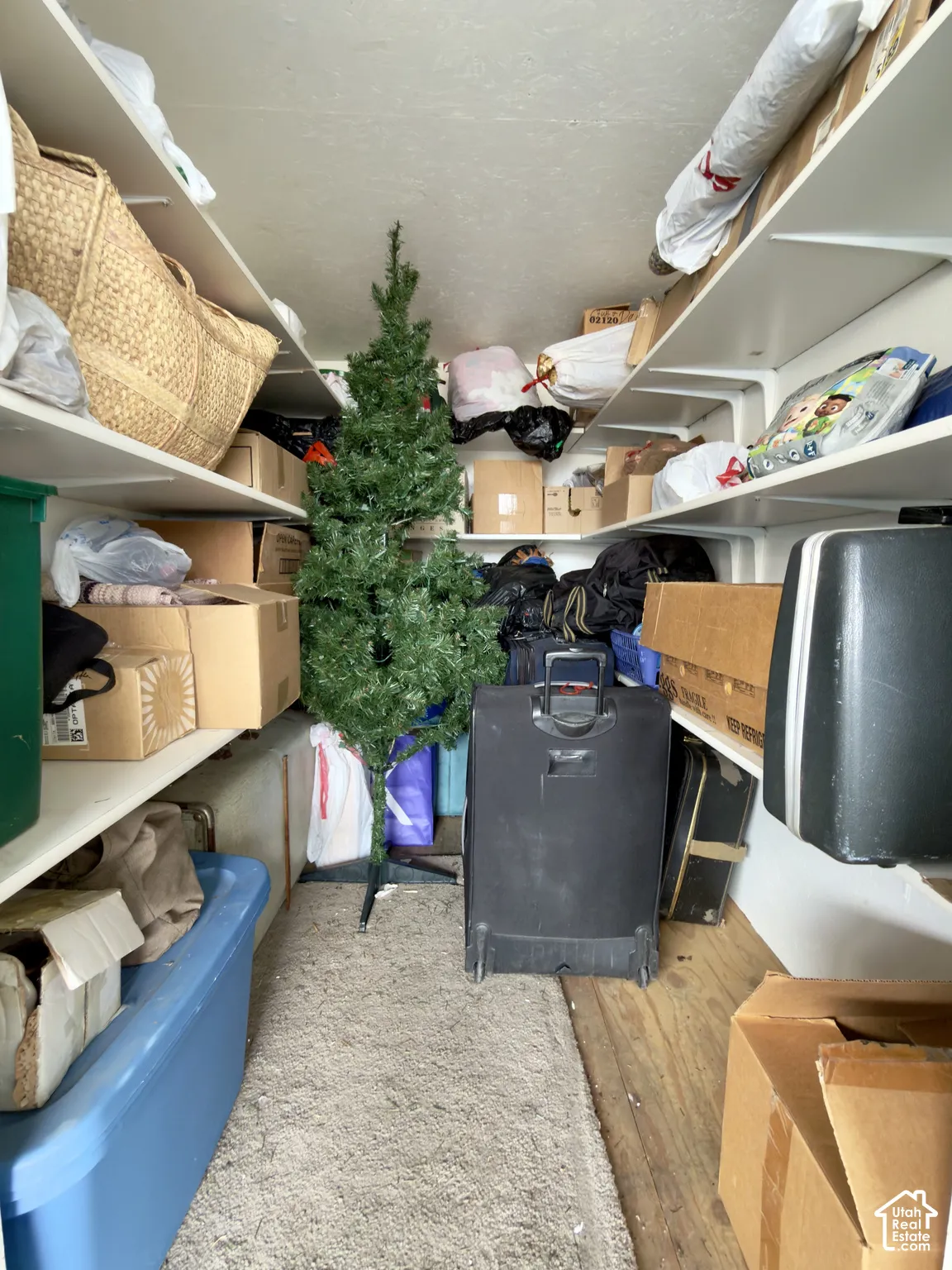 Inside the storage closet at the back of the covered parking spot