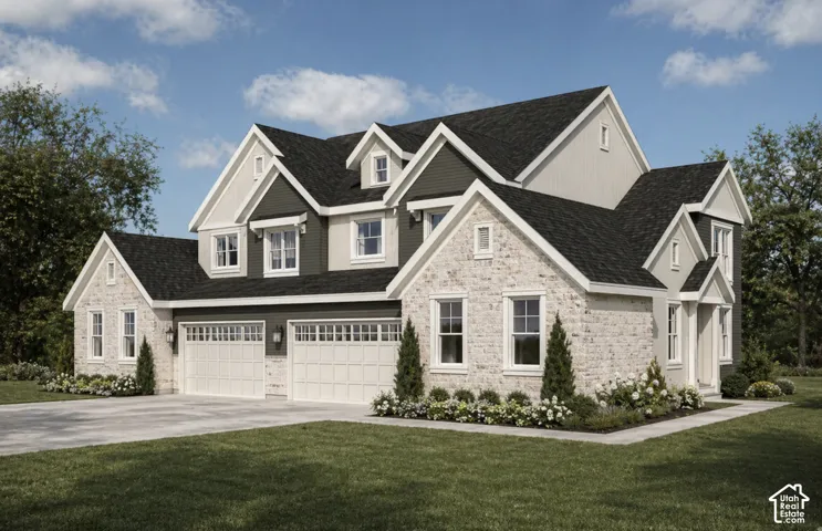 Contemporary craftsman exterior with light stone accents, dark siding, and a dark shingle roof