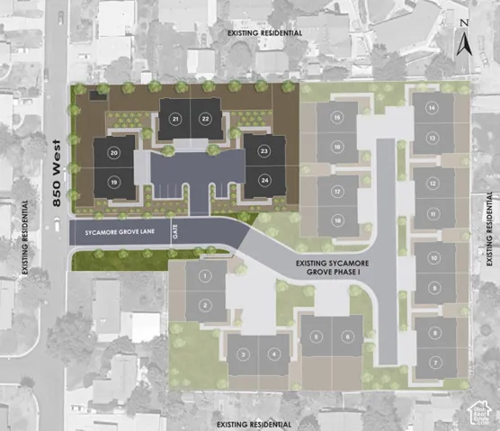 Site Plan. Illustrating the layout of the property, identifying individual units and access points