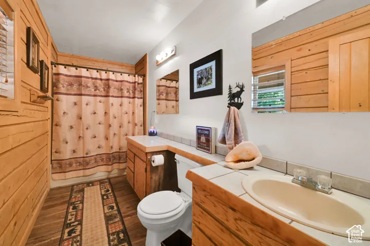 Large bathroom with long vanity