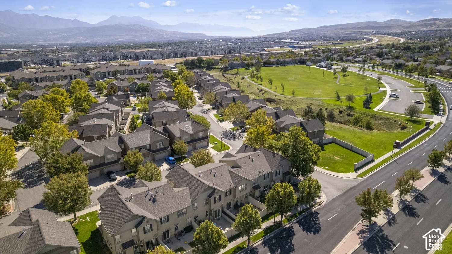 Residential community with varied rooflines and established trees