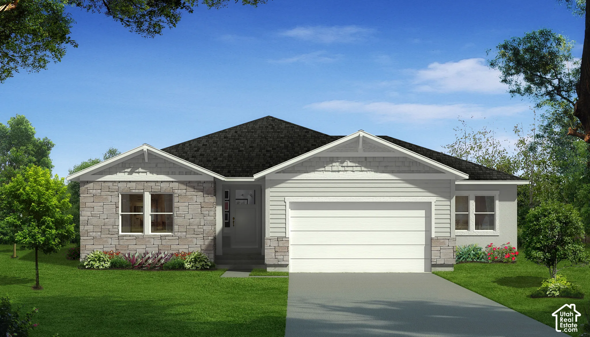Rendering of Alder Elevation C with 2-car garage.