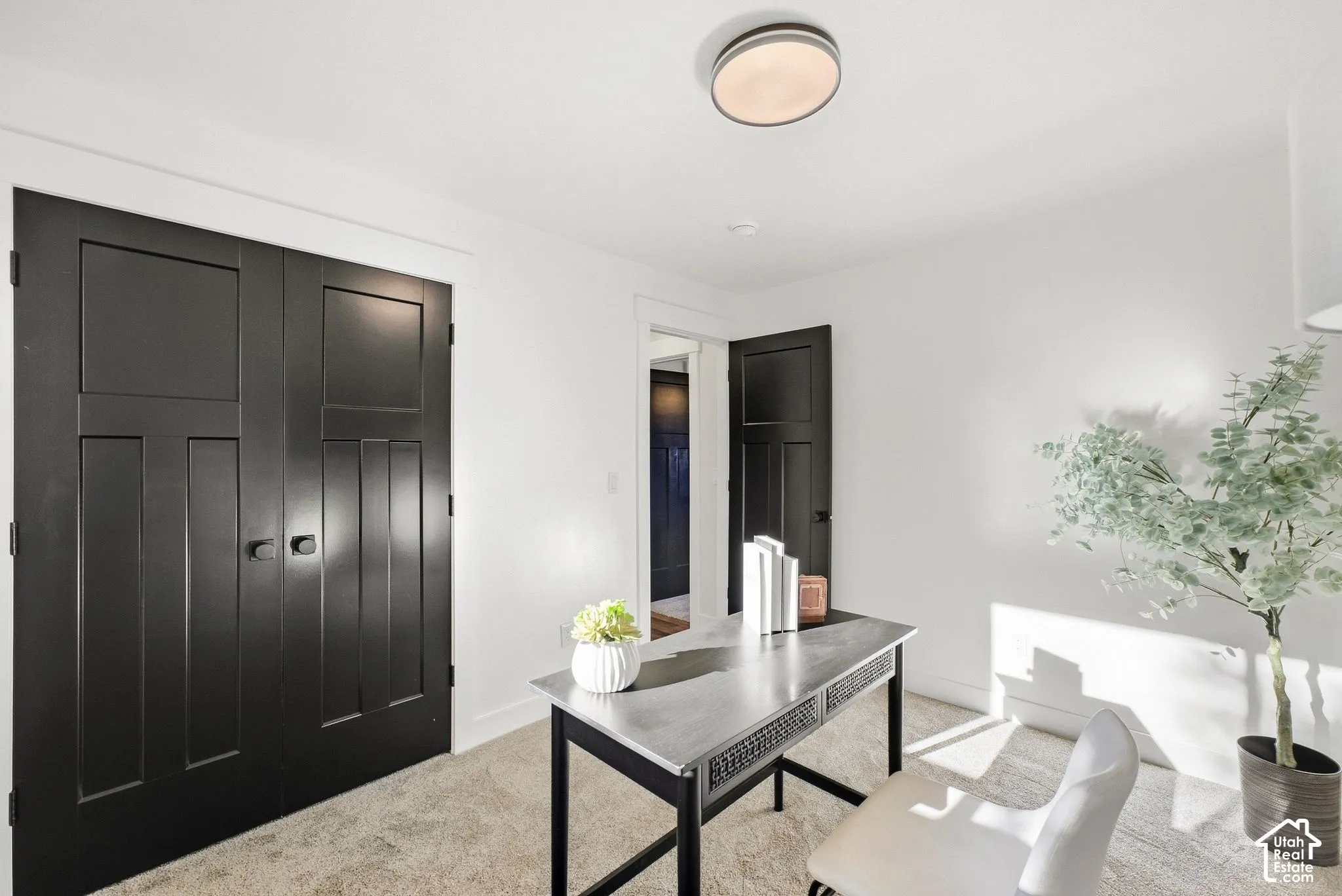 White walls with contrasting black doors