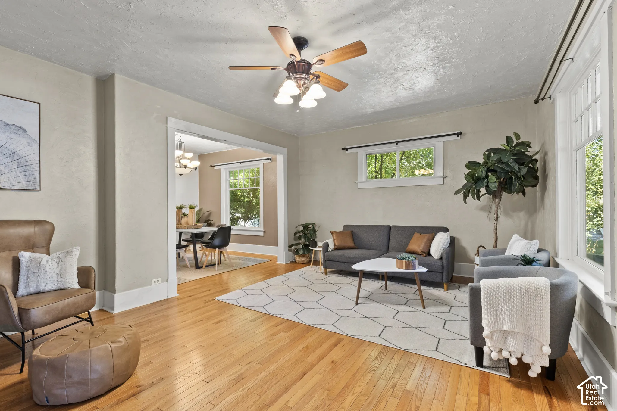 Living room with beautiful oak wood flooring