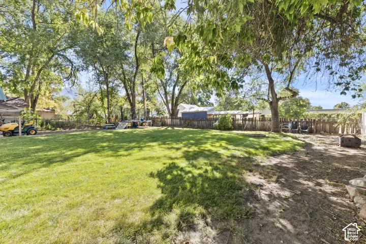 Expansive shaded back yard with mature trees, fully fenced.