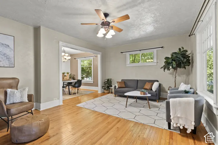Living room with beautiful oak wood flooring