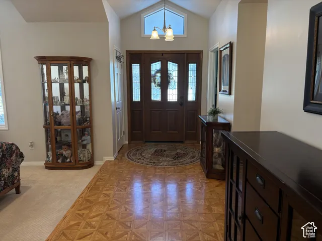 Double entry doors with decorative glass panels