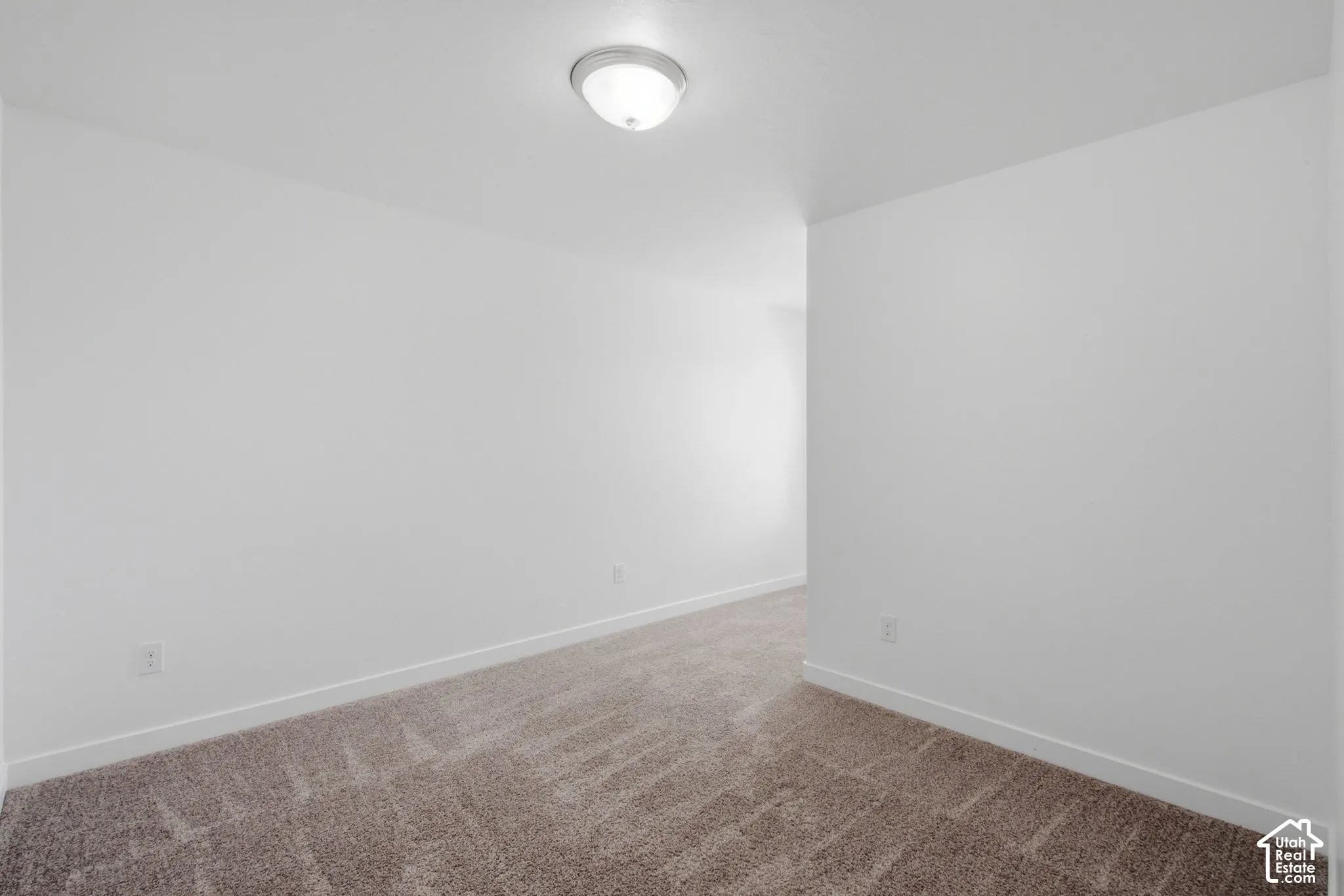 Neutral tone wall finish with textured carpet flooring