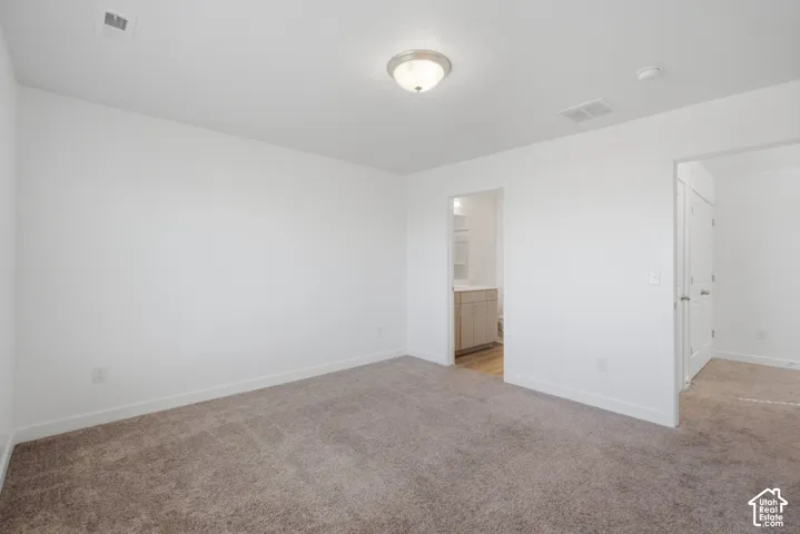 Wall-to-wall carpeting in a neutral tone and a flush-mounted ceiling light fixture