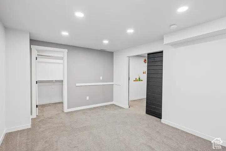 Bedroom with walk-in closet and farm-style door - Basement