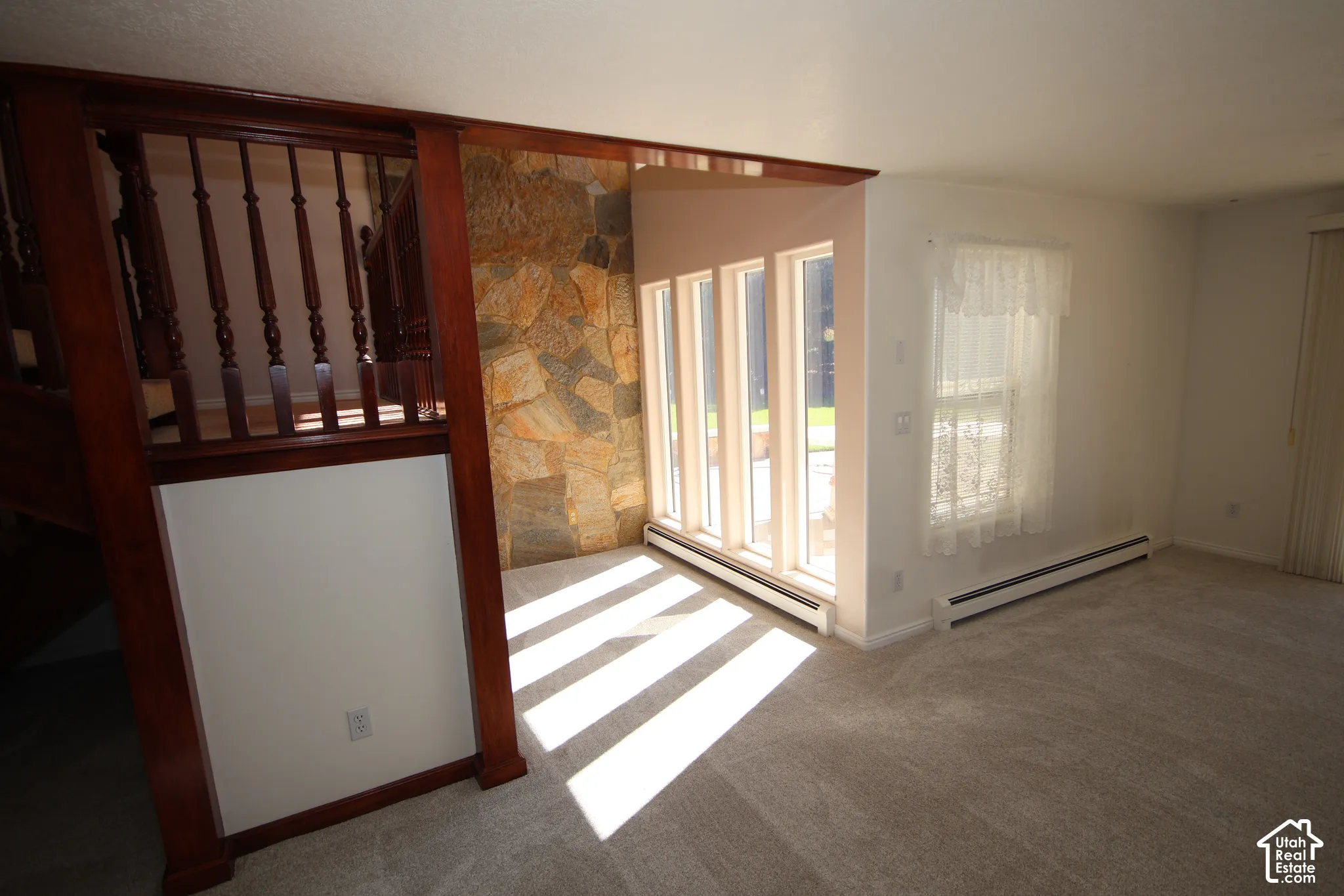 Wood-finish staircase with turned balusters