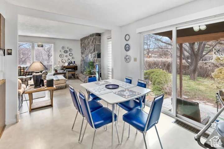 Sliding glass doors provide access to the exterior
