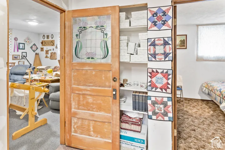 Wood panel door with stained glass insert
