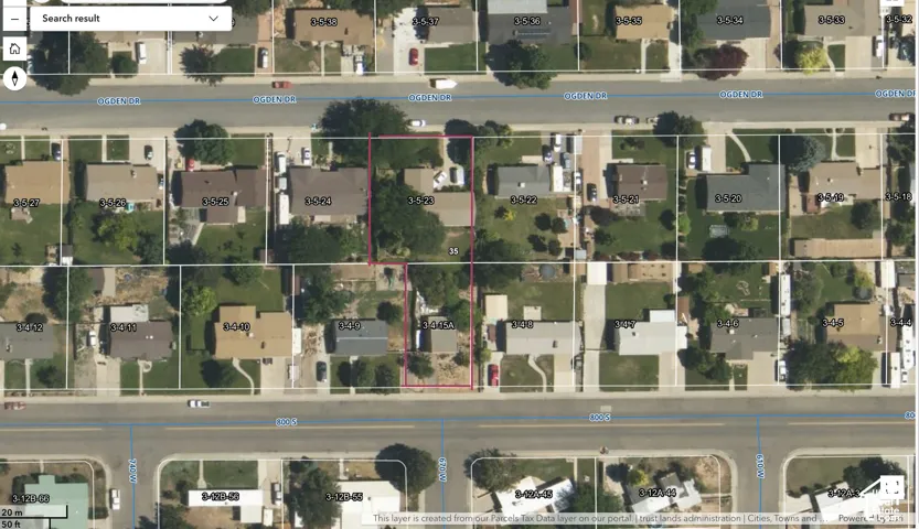 Property Map. Displaying an aerial view of a residential area with parcels outlined and identified