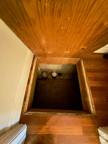 Crawl space door lifted to access large storage area