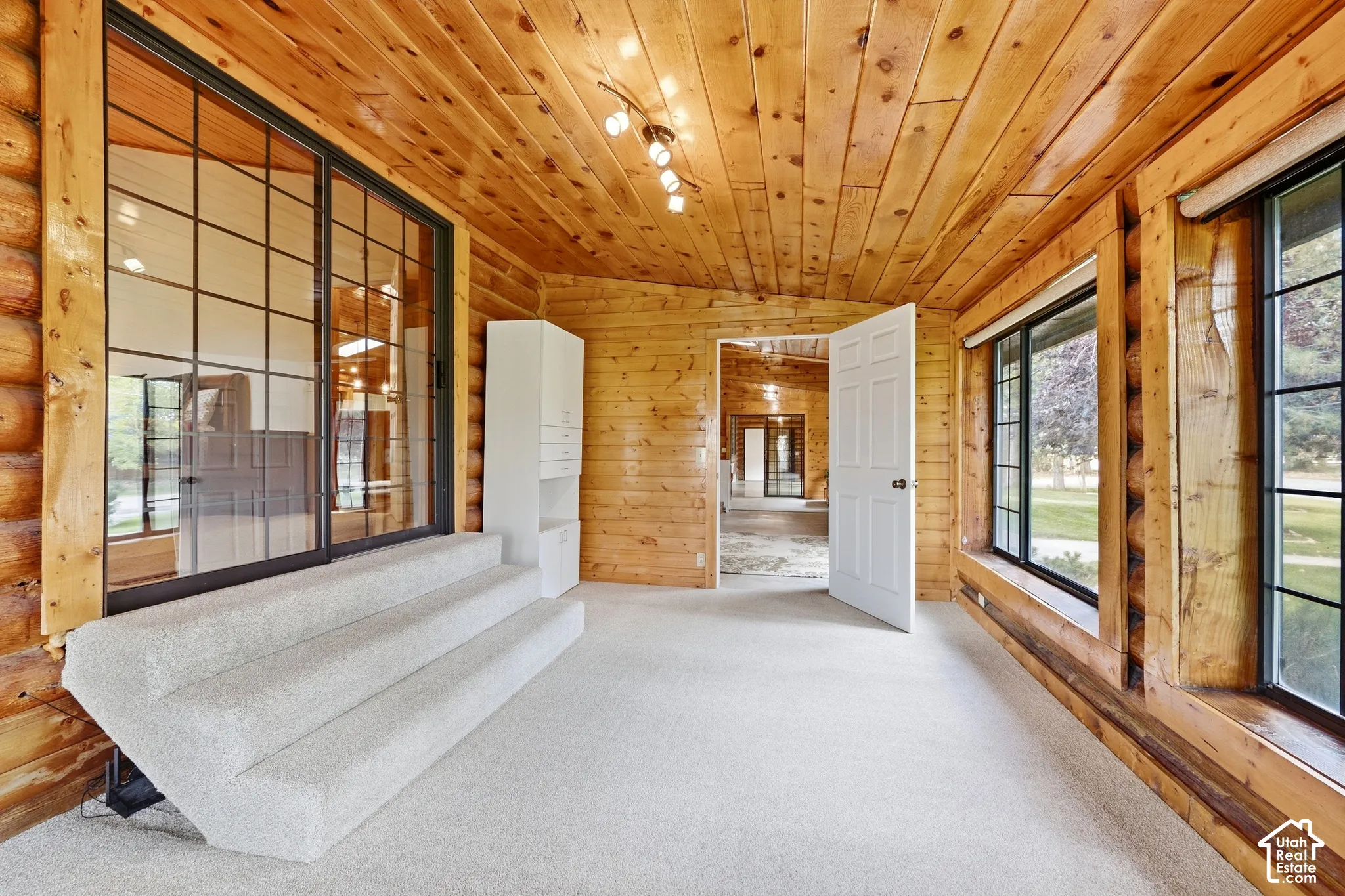 Wood-clad walls and ceiling