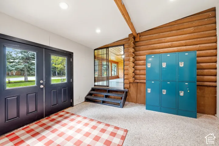 Double entry doors with glass panels