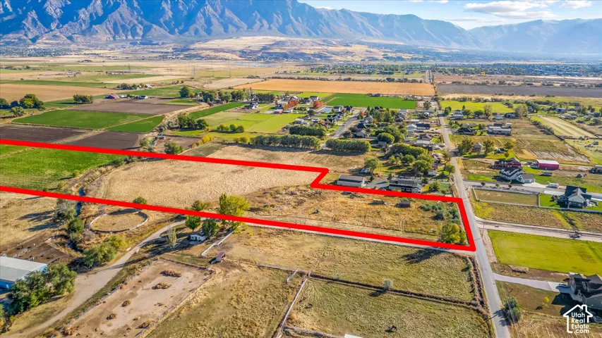 Expansive parcel featuring open fields, mature trees, and a mountainous backdrop