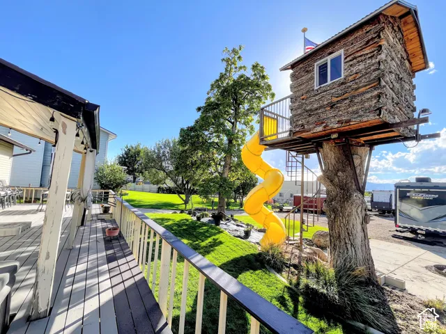 Spacious outdoor deck with a pergola