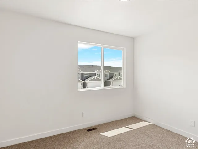 Neutral wall paint, carpet flooring, and a large window