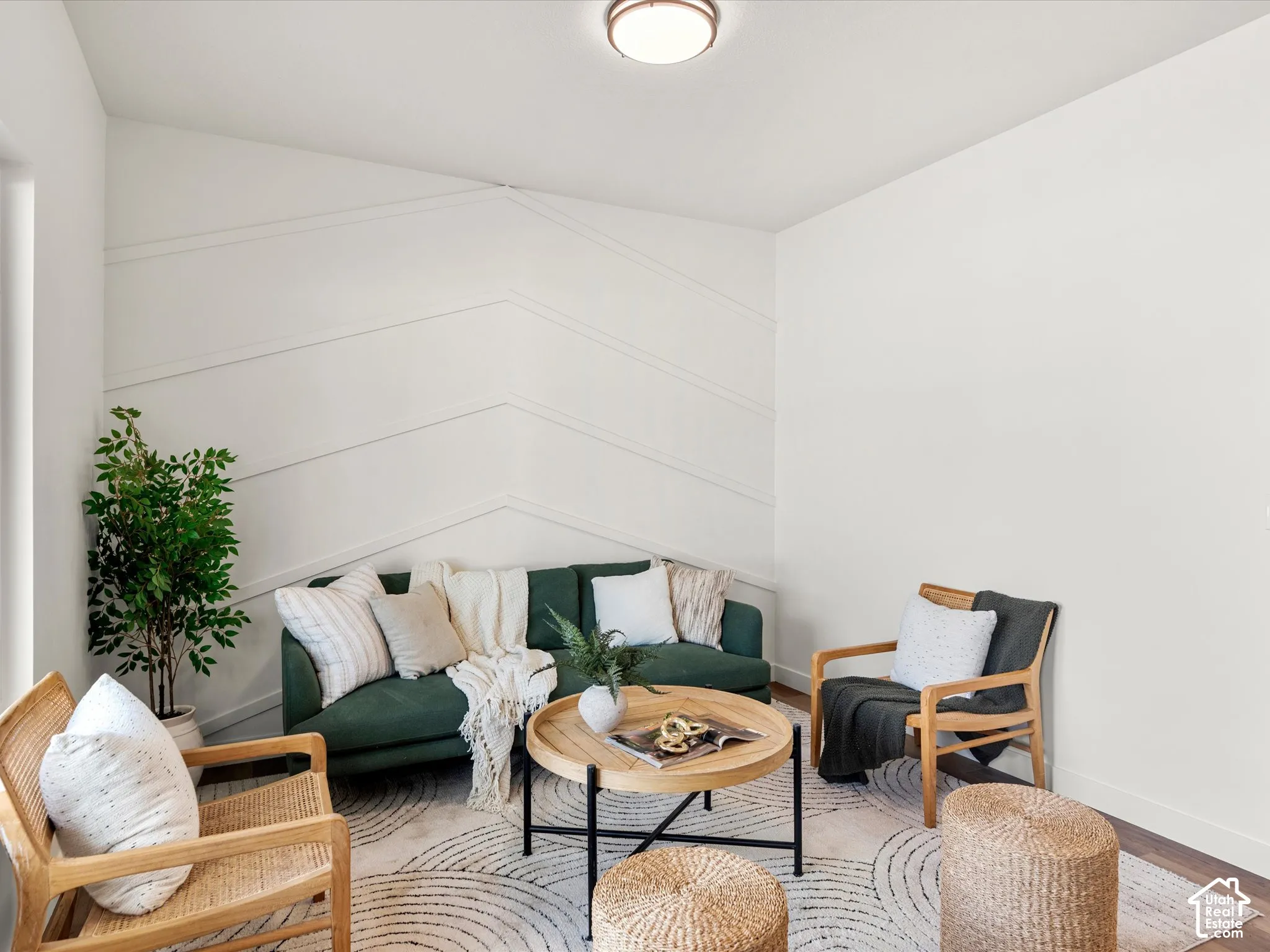 Accent wall with geometric paneling
