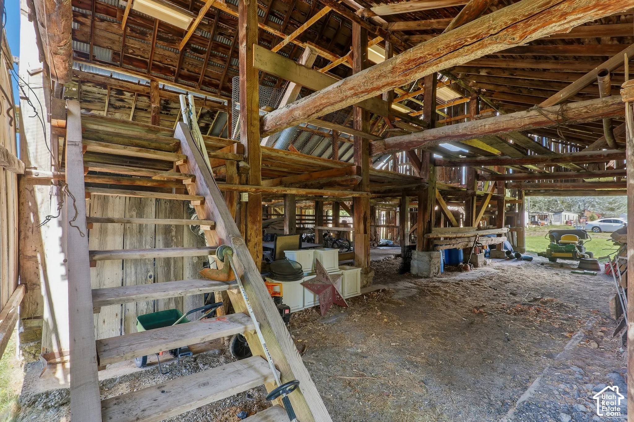 Exposed timber framing and rustic wood construction