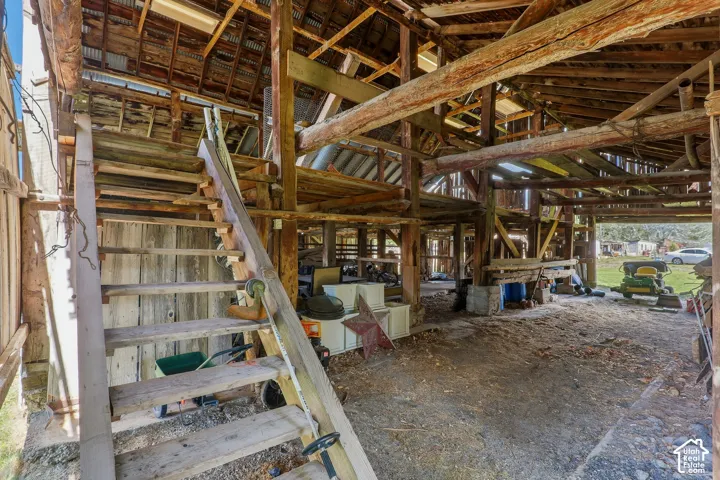 Exposed timber framing and rustic wood construction