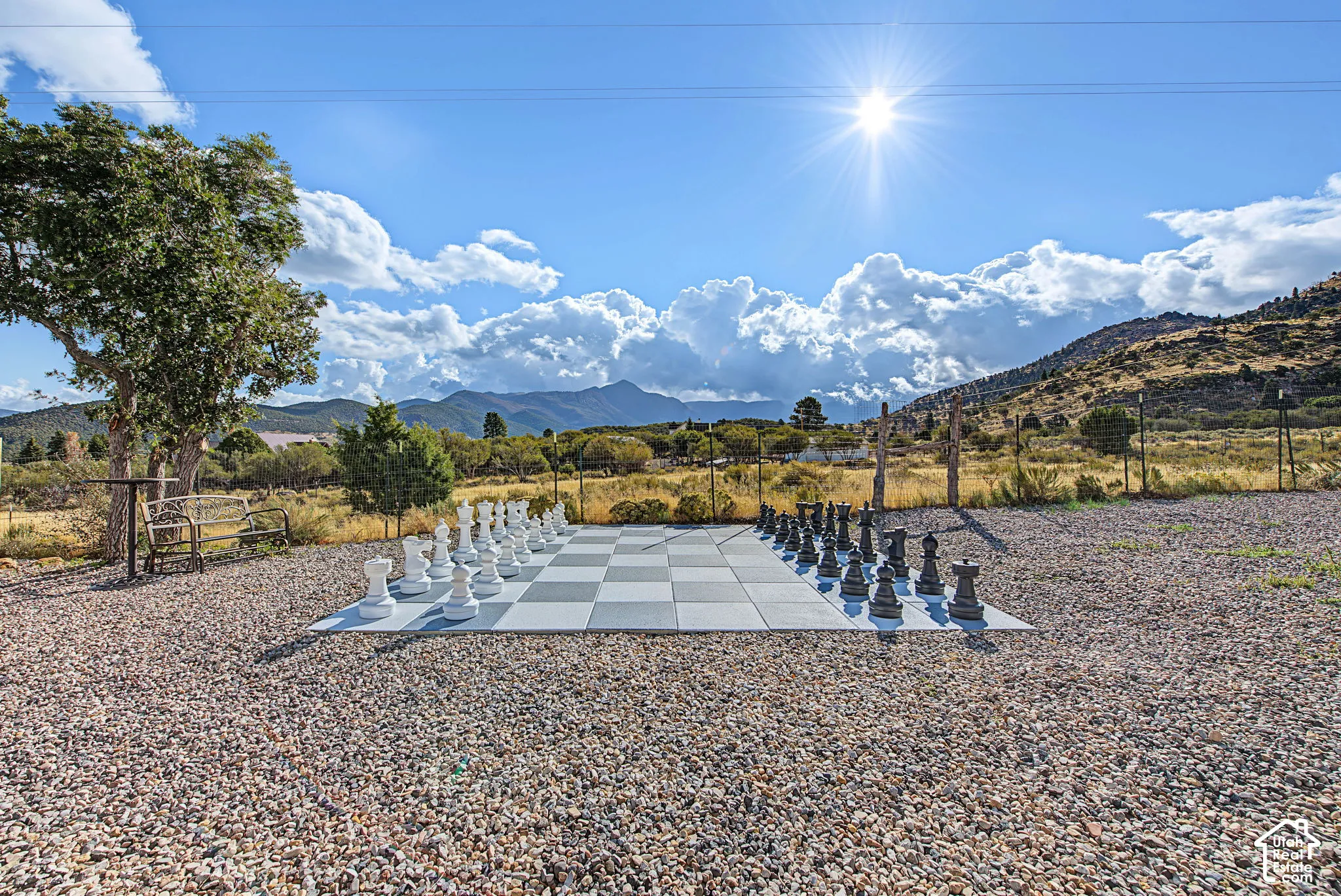 Outdoor chess board with large-scale pieces