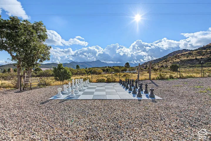Outdoor chess board with large-scale pieces
