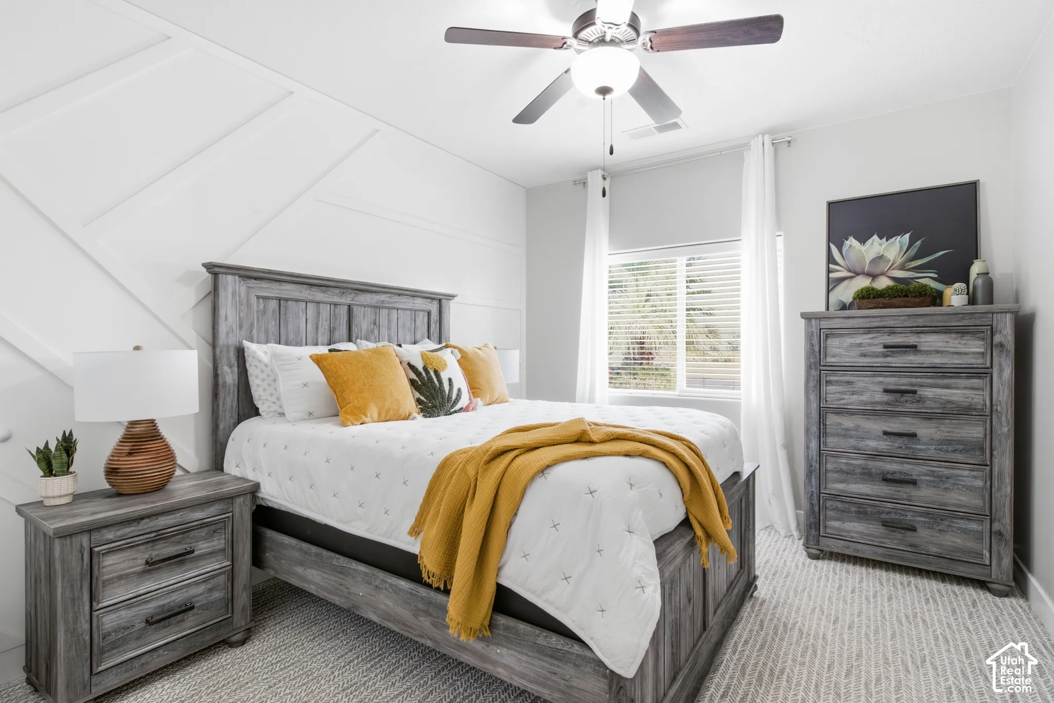 Accent wall with geometric paneling