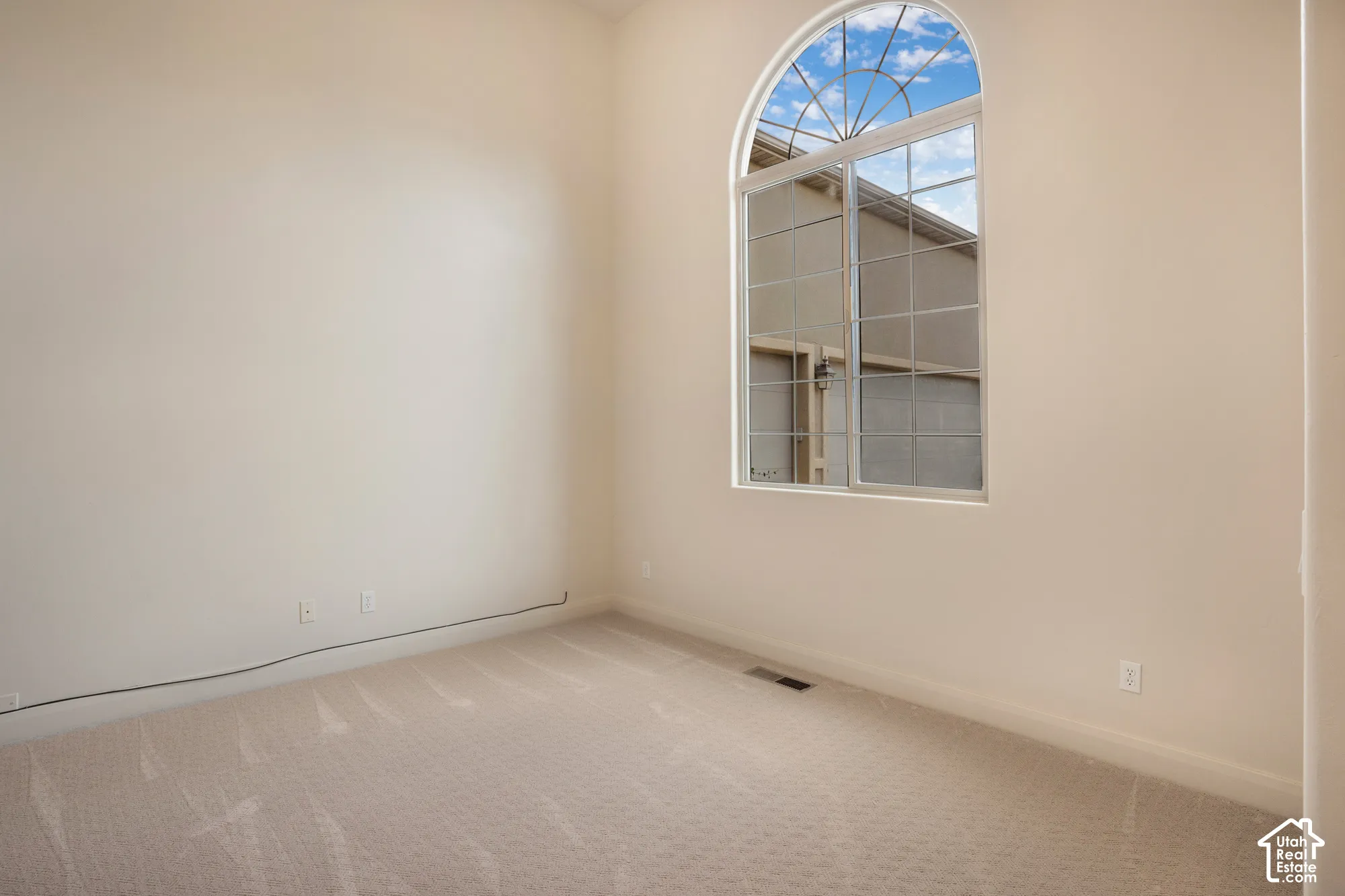 Arched transom window with grid detailing