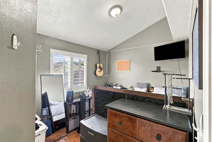 Angled ceiling with a flush-mount ceiling light