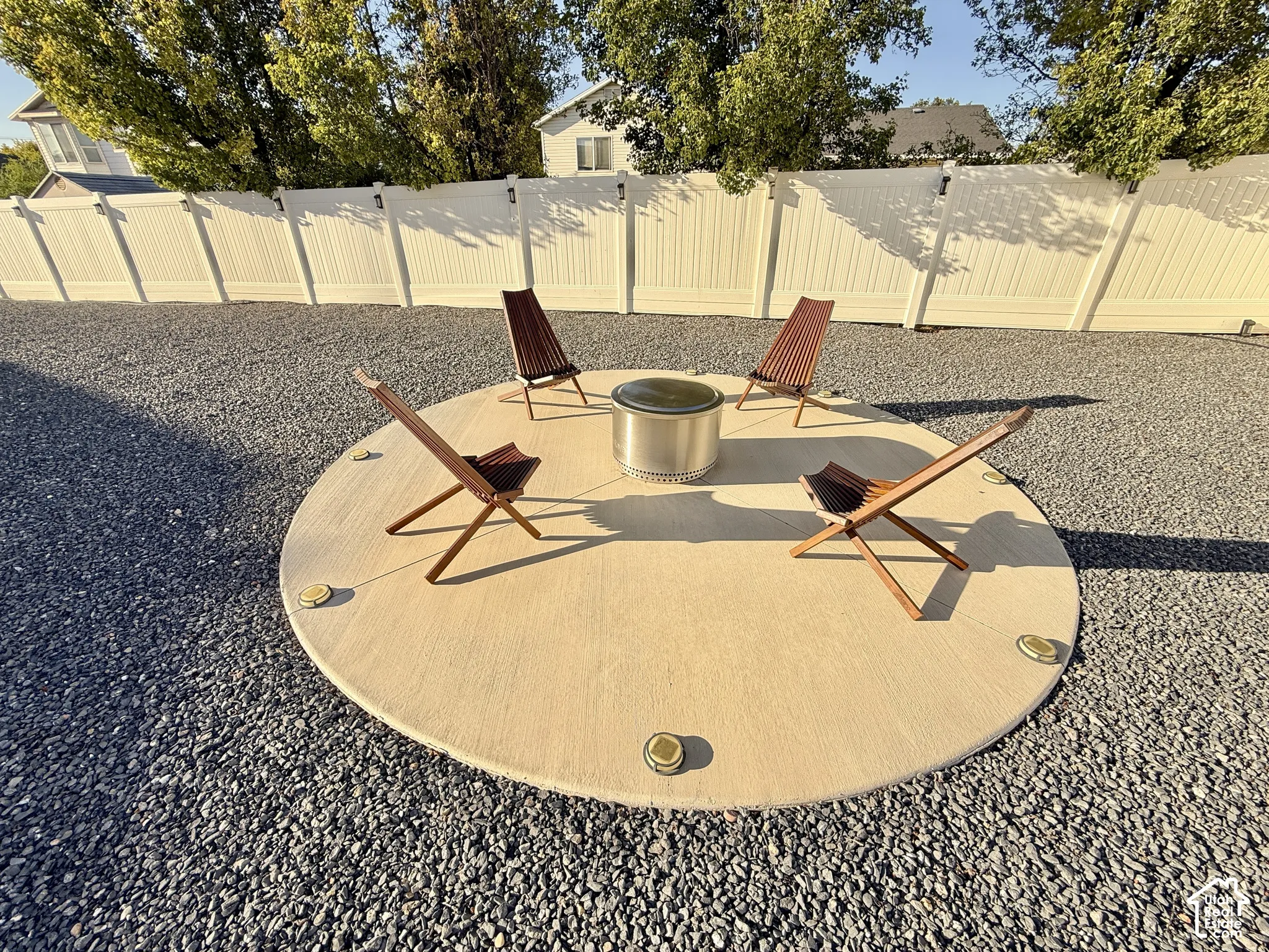 Circular concrete patio with integrated lighting
