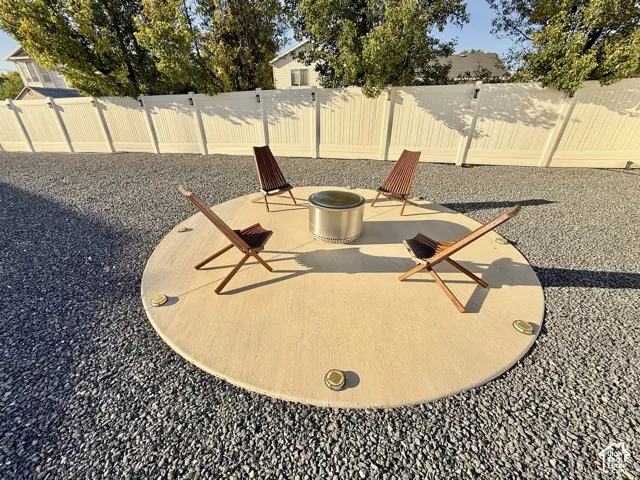 Circular concrete patio with integrated lighting
