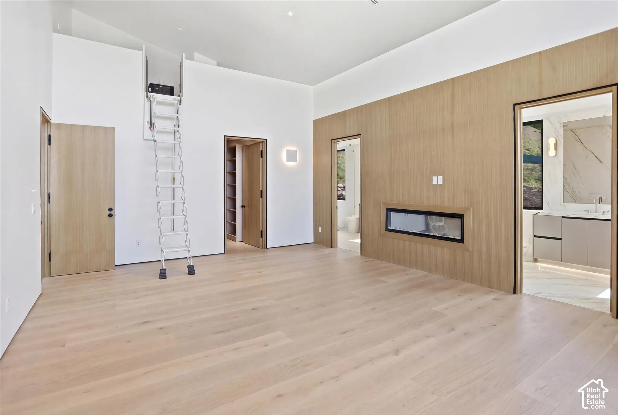 Primary bedroom with loft area accessed using attached fold up ladder