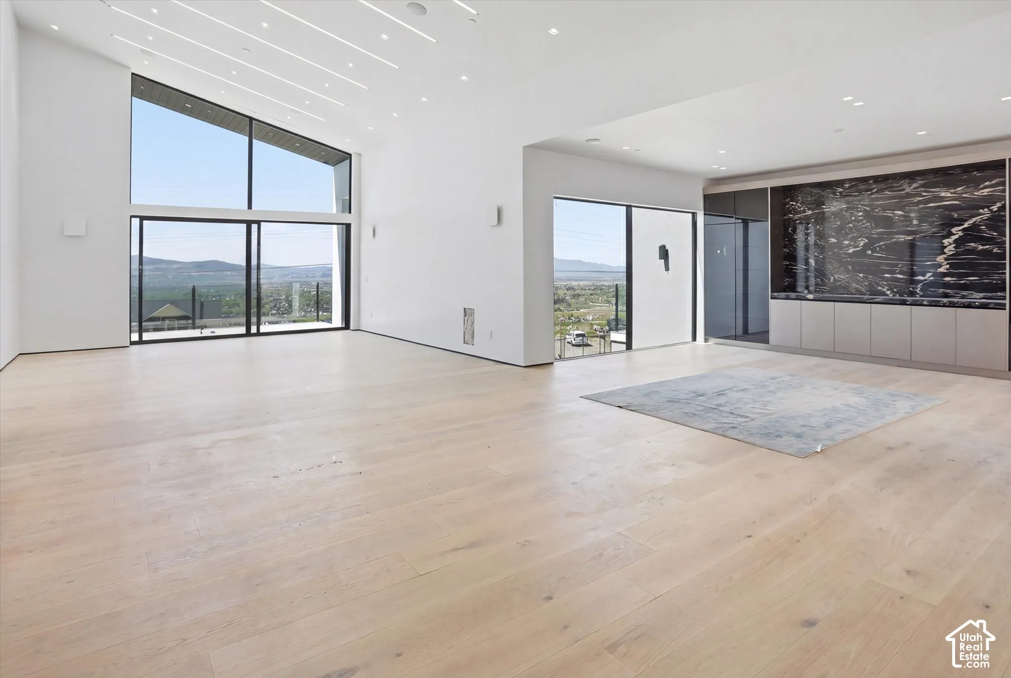 So much light with these huge windows, door and tall ceilings