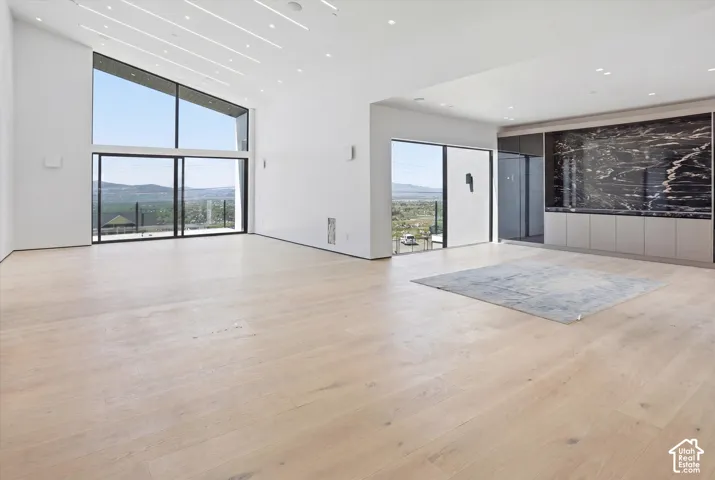 So much light with these huge windows, door and tall ceilings