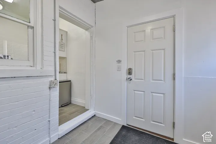White paneled door with contemporary hardware