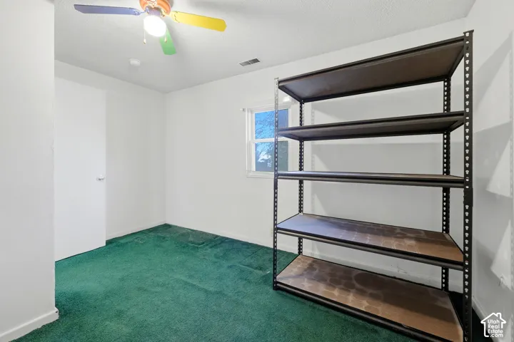 White walls with green carpet