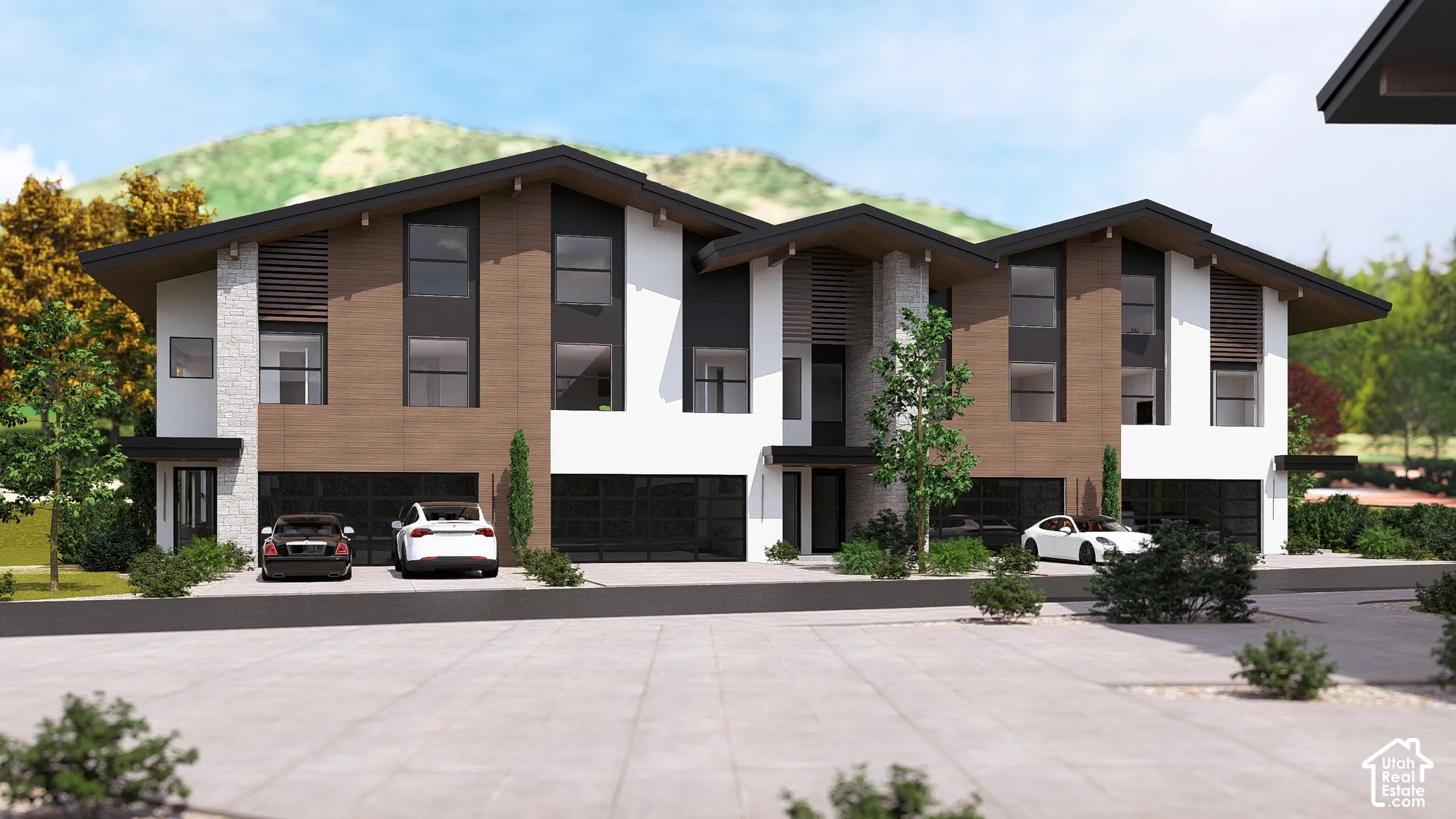 Modern exterior architecture featuring a prominent pitched roofline
