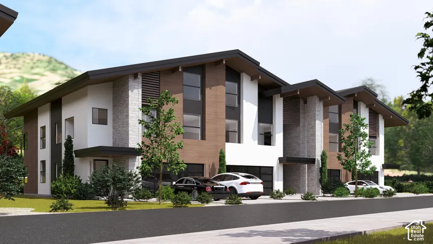 Contemporary multi-level exterior with a low-slope roofline