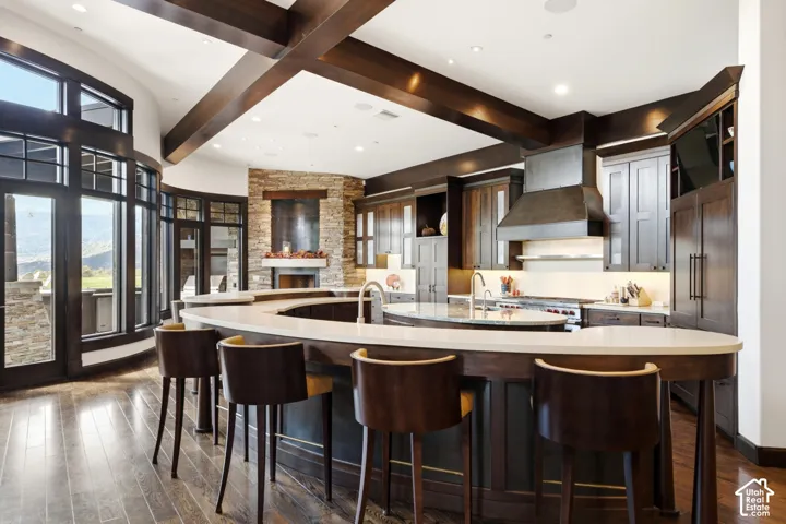 Dual islands provide beautiful kitchen seating.