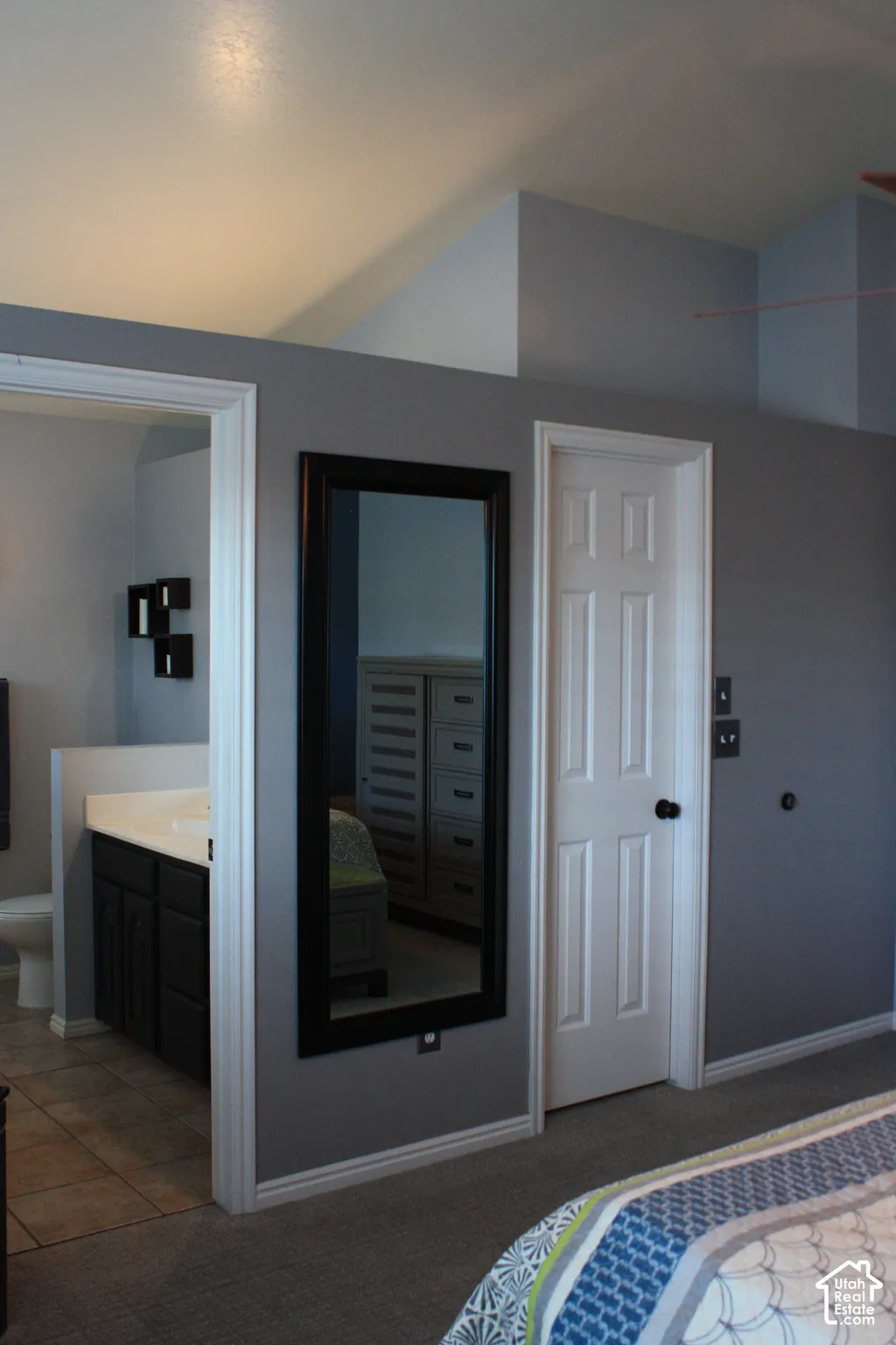 Vaulted ceiling detail and gray wall color