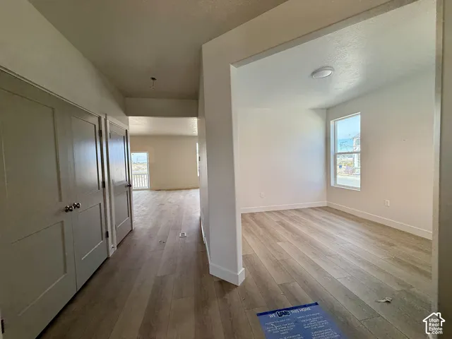 Bright, open living spaces featuring wood-finish flooring throughout, abundant natural light from multiple windows, and clean white wall finishes