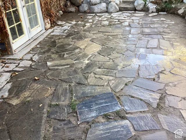 East side stone patio.