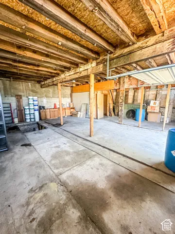 Garage with a storage room.
