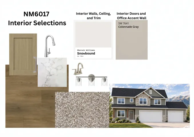 Interior Selections Document. Illustrating various interior material and color specifications for the property
