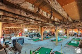 Exposed natural wood beams and structural posts