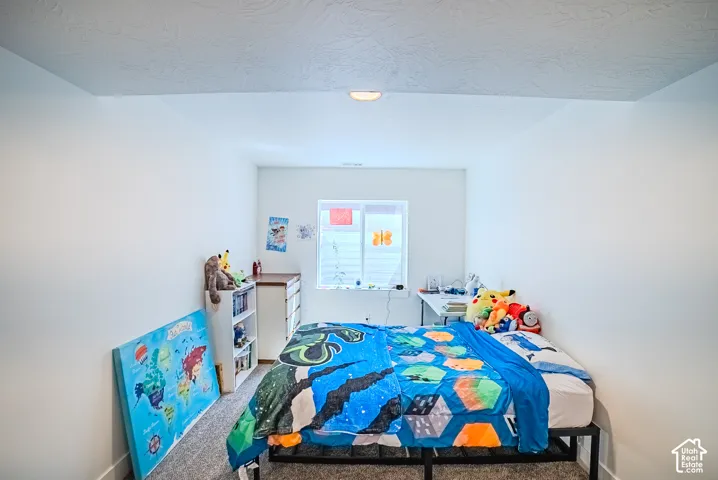 Room featuring a single window, overhead lighting, and wall-to-wall carpeting