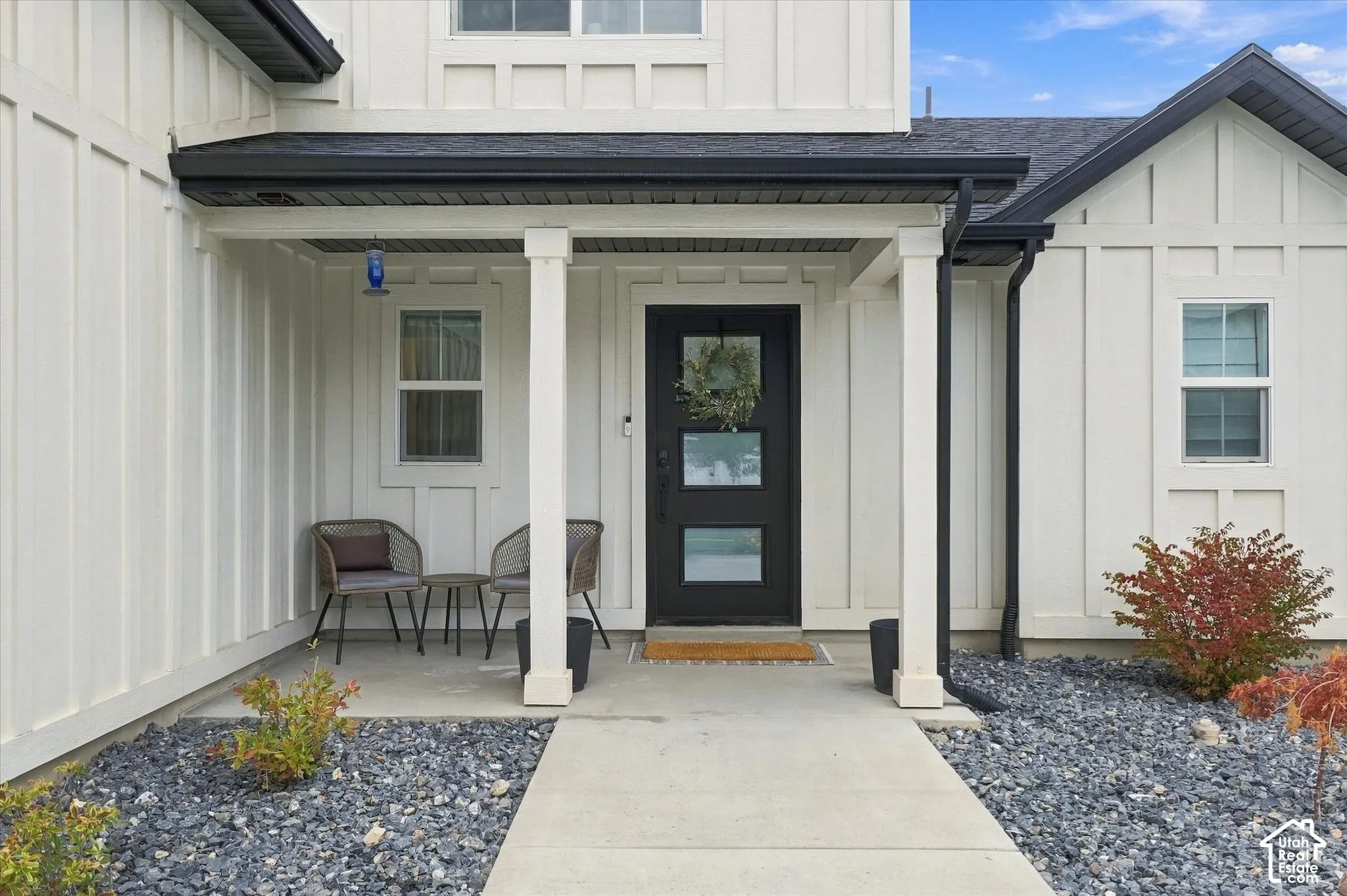 White board and batten exterior with contrasting black trim